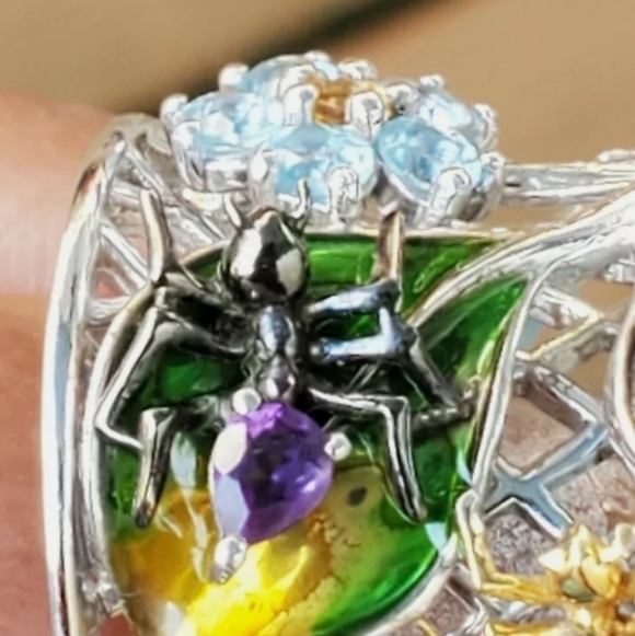 Amethyst, Citrine, Chrome Diopside, Topaz Nature Ring Plat over Sterling… - Picture 8 of 11